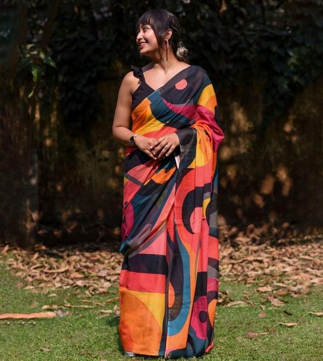 suta multicolored cotton printed saree without blouse