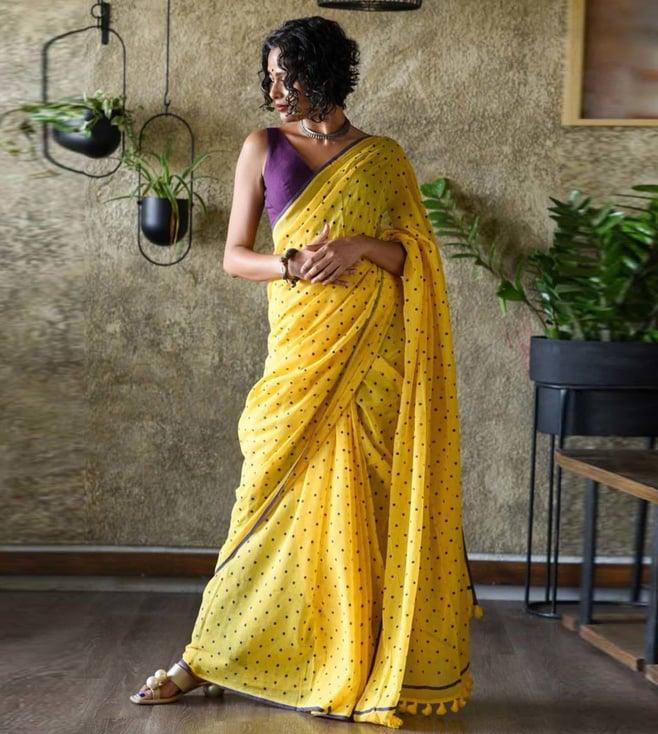 suta yellow pure cotton polka dots saree