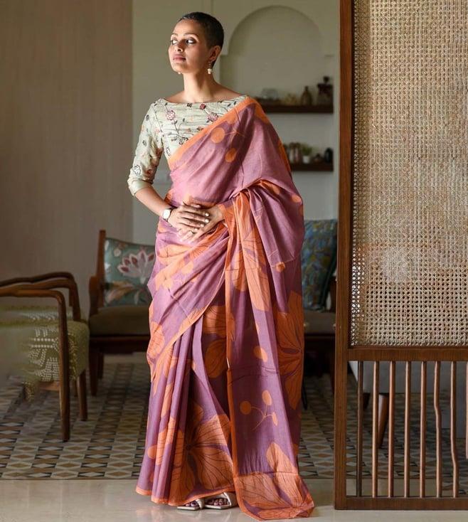 suta purple pure cotton printed saree