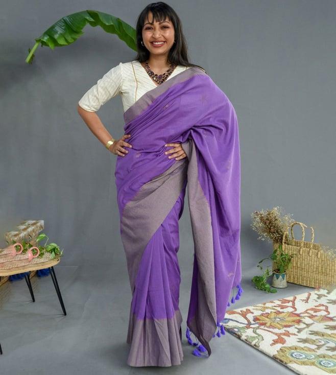 suta purple cotton woven saree without blouse