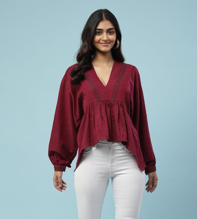 aarke ritu kumar magenta solid asymmetrical hem top