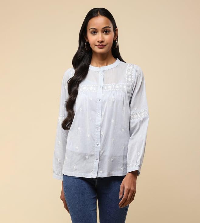 aarke ritu kumar light blue embroidered shirt with camisole