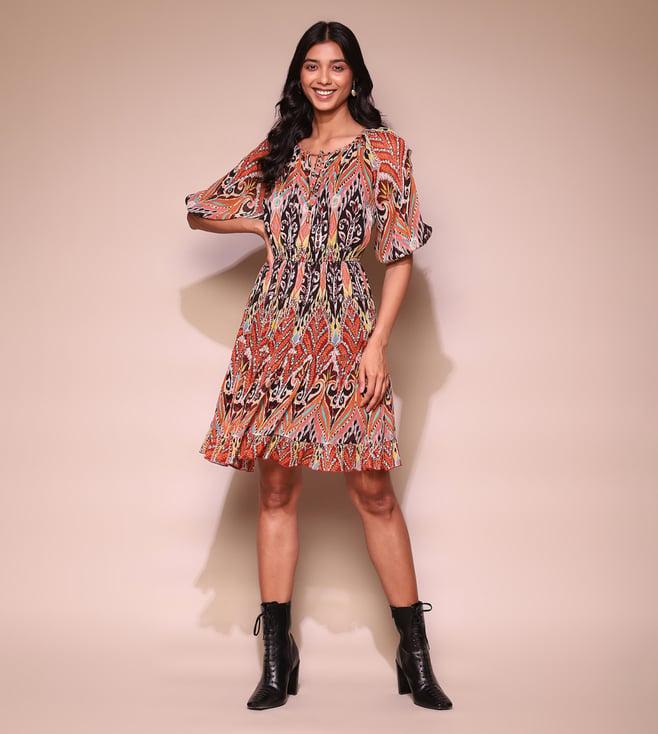 label ritu kumar brown printed short dress