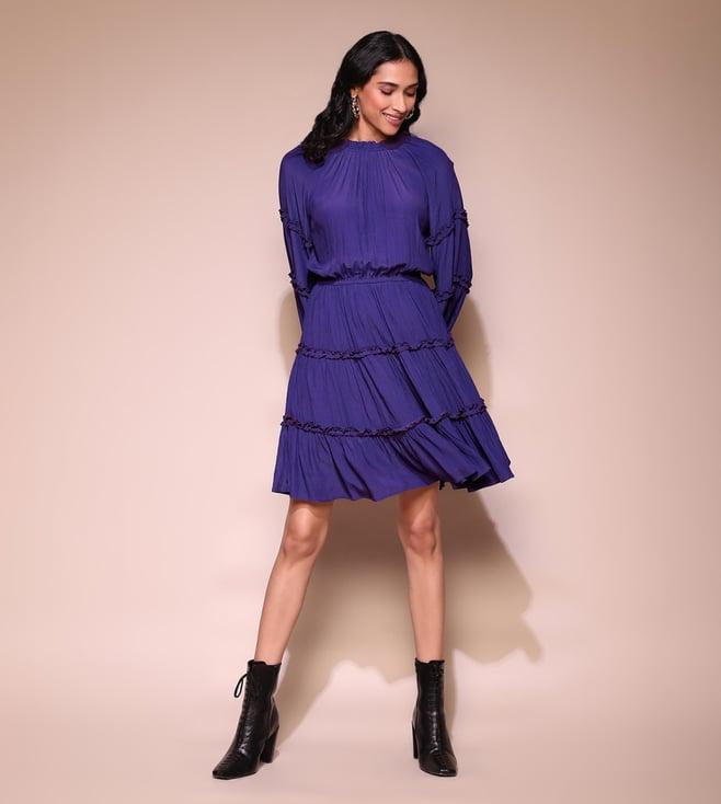 label ritu kumar purple tiered short dress