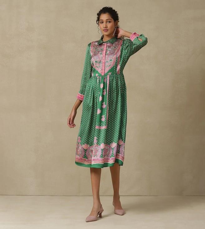 aarke ritu kumar 3/4 sleeve band collar printed dress