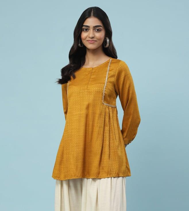 aarke ritu kumar yellow solid gathered kurti