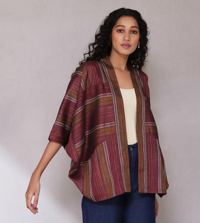 aarke ritu kumar maroon yarn dyed shrug