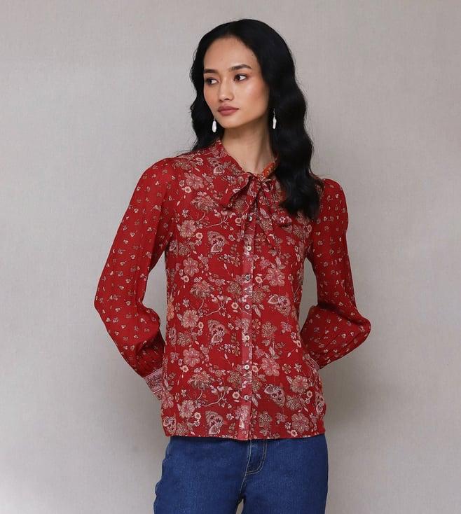 aarke ritu kumar rust floral print shirt with camisole