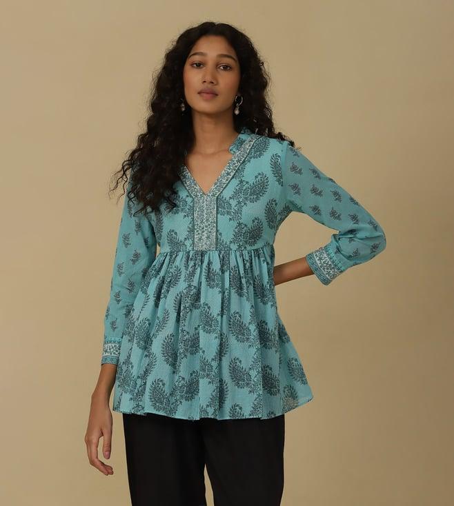 aarke ritu kumar aqua paisley print kurti with camisole