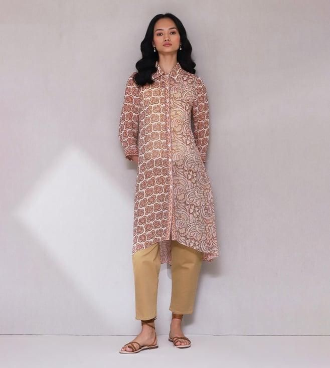 aarke ritu kumar peach printed kurta with camisole