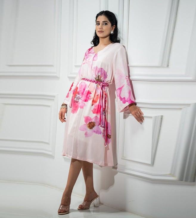 inching india pink rangmanch floral printed dress