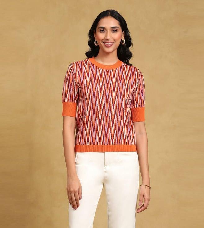 label ritu kumar orange printed sweater