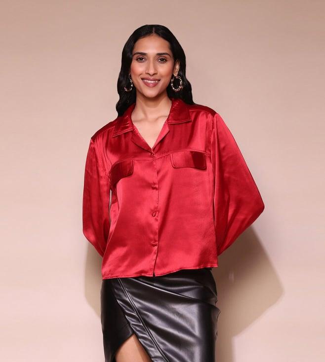 label ritu kumar red solid satin shirt