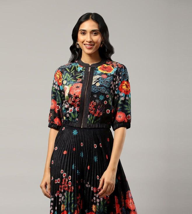 label ritu kumar black floral velvet jacket