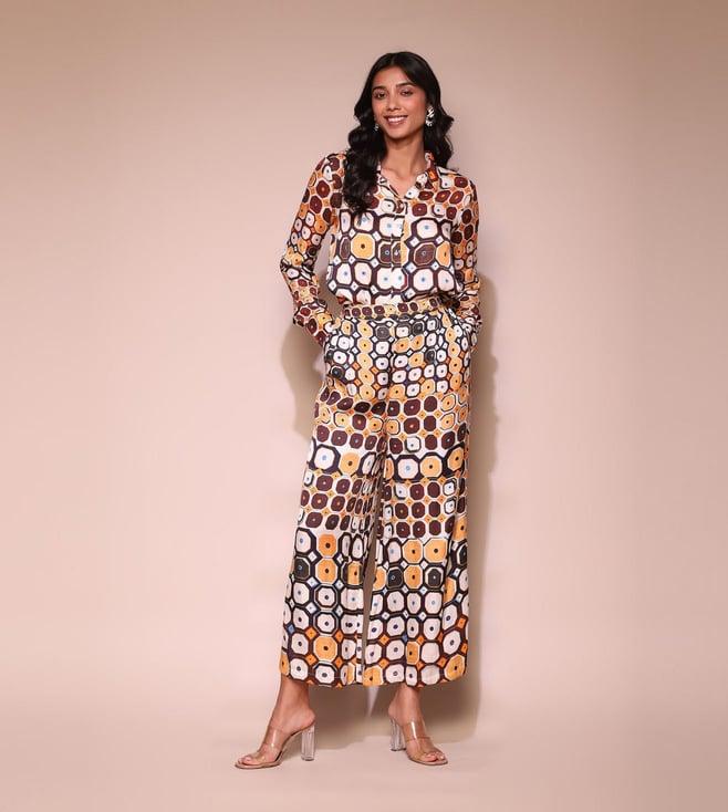 label ritu kumar brown printed top with pant co-ord set