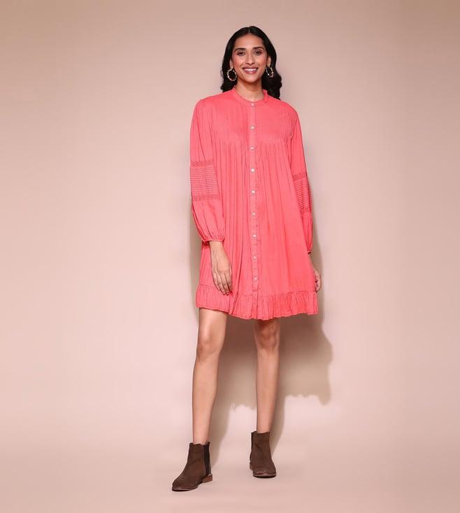 label ritu kumar coral short dress with pintucks and inner