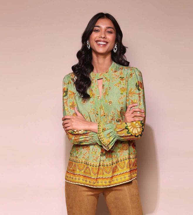 label ritu kumar green floral jacquard top