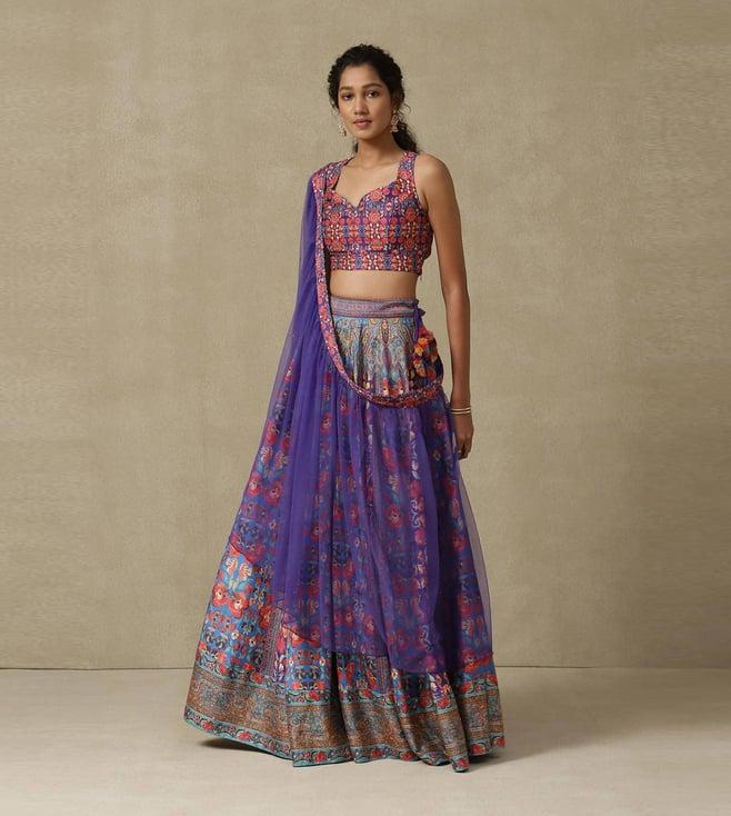 aarke ritu kumar purple floral printed lehenga with blouse and dupatta