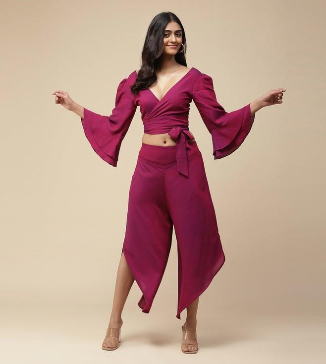 aarke ritu kumar purple solid top with pant co-ord set