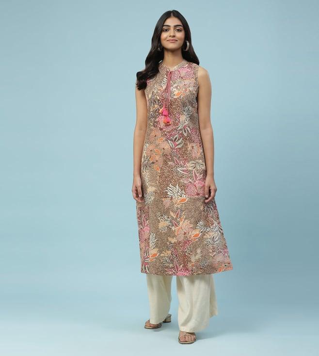 aarke ritu kumar brown botanical print kurta with drawstring