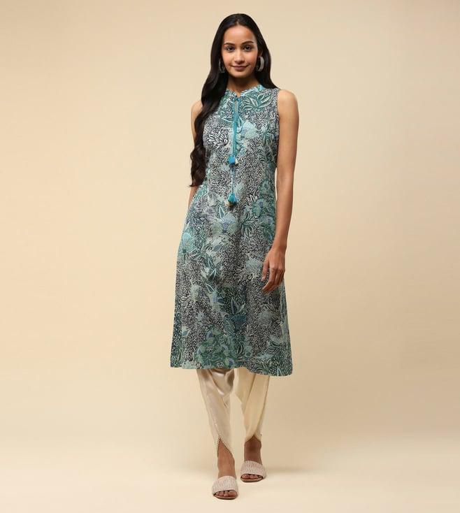 aarke ritu kumar green botanical print kurta with drawstring