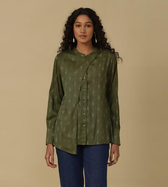 aarke ritu kumar green yarn dyed shirt