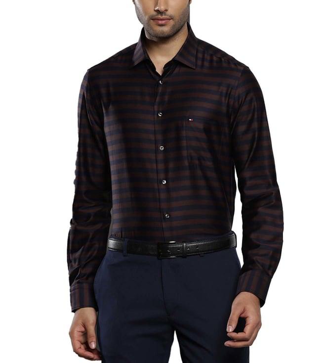 tommy hilfiger heritage brown stripes regular fit shirt