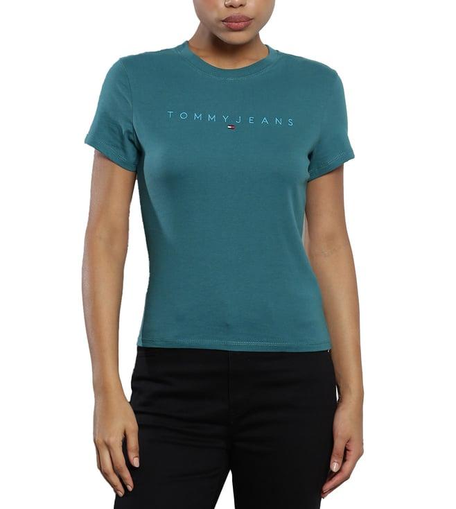 tommy hilfiger timeless teal logo slim fit t-shirt