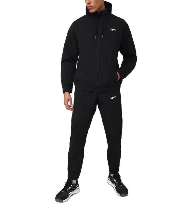 reebok black regular fit tracksuits