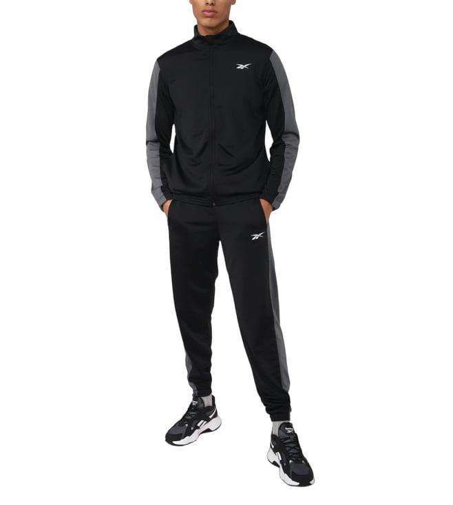 reebok black regular fit tracksuits