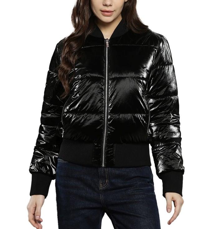 calvin klein black solid regular fit puffer jacket