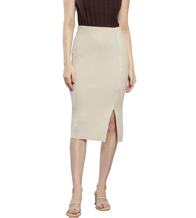 calvin klein classic beige solid slim fit skirt