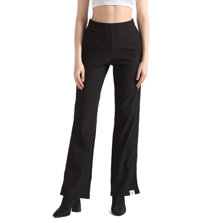 calvin klein black solid slim fit trousers