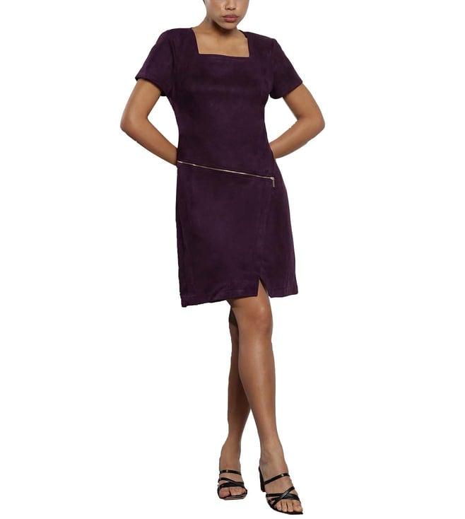 calvin klein purple solid a-line fit dress