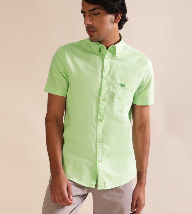 andamen green oxford half sleeve patch pocket shirt - regular fit