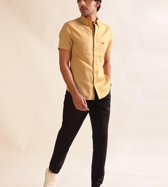 andamen beige dobby half sleeve shirt - slim fit