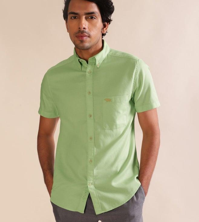 andamen green dobby half sleeve patch pocket shirt - regular fit