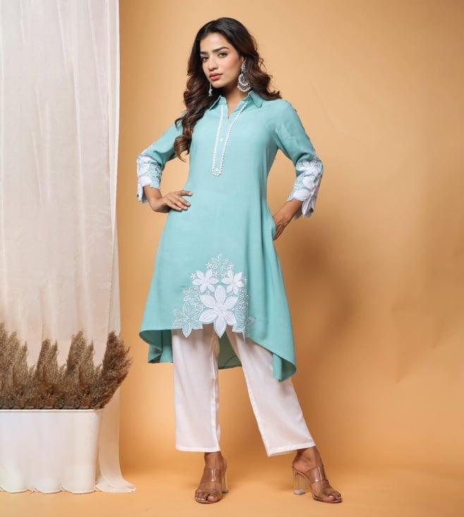 autumnlane alsaba sea blue embroidery kurta