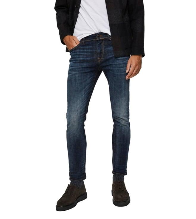 selected homme slim fit dark blue mid rise jeans