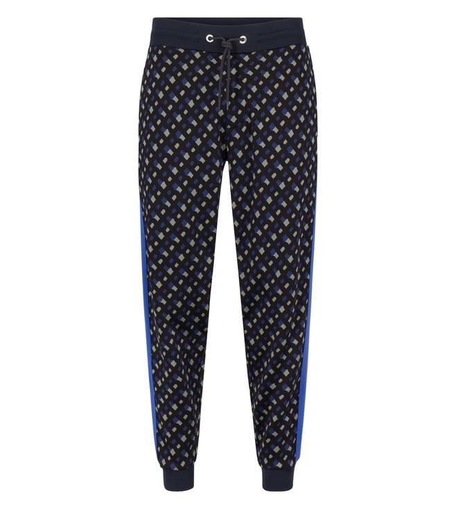 boss dark blue printed regular fit joggers