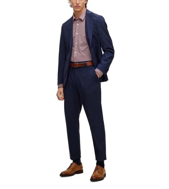 boss dark blue plaid slim fit suit