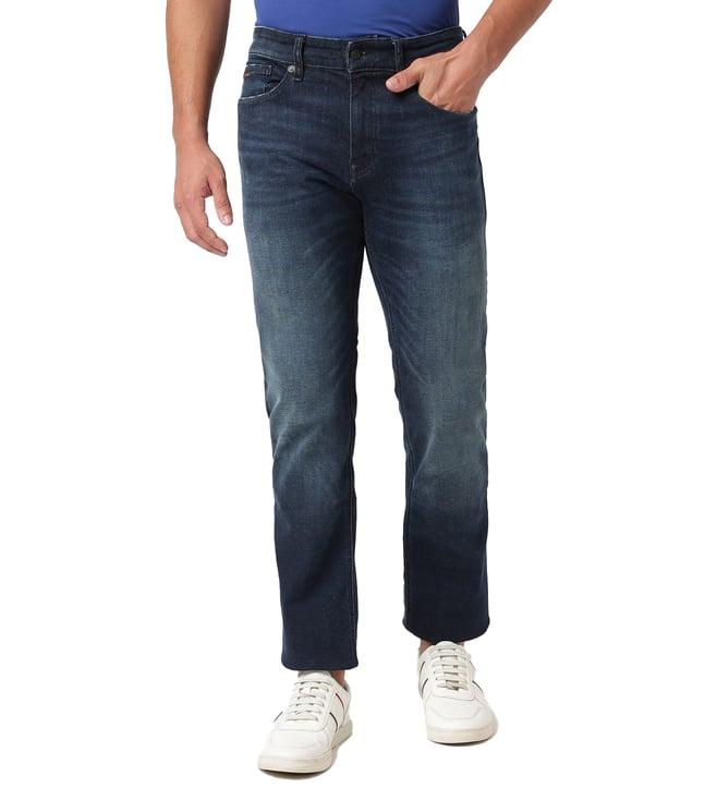 boss slim navy heavily washed mid rise jeans