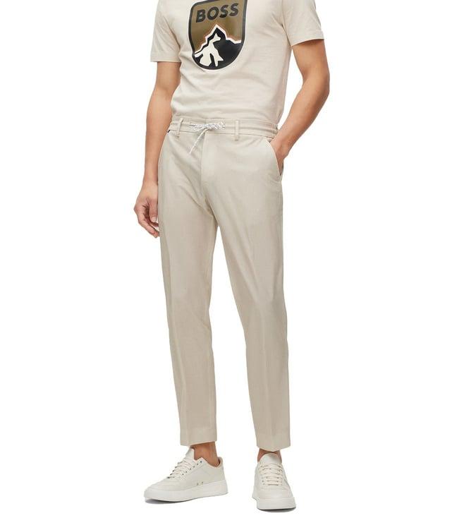 boss light beige slim fit trousers