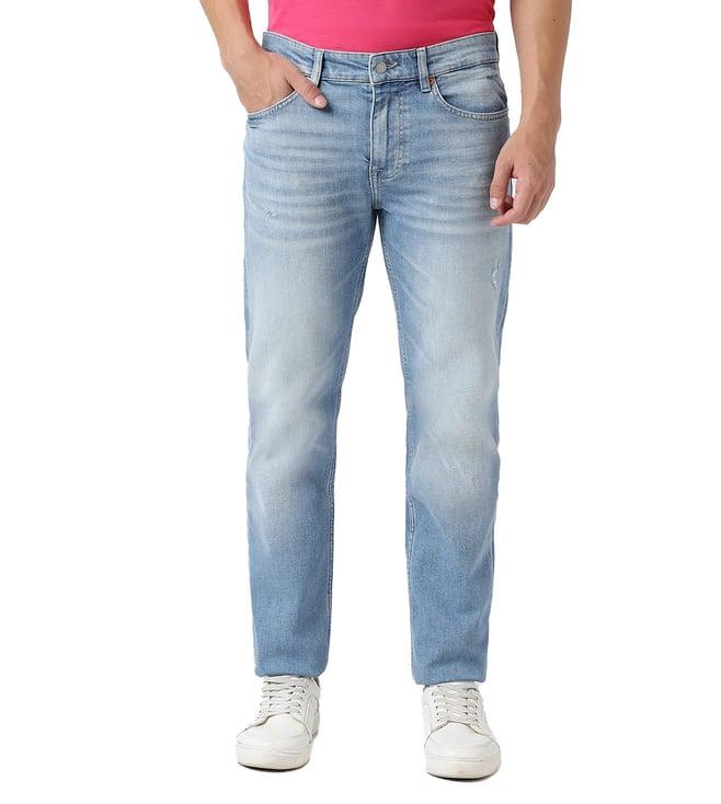 boss slim turquoise lightly washed mid rise jeans