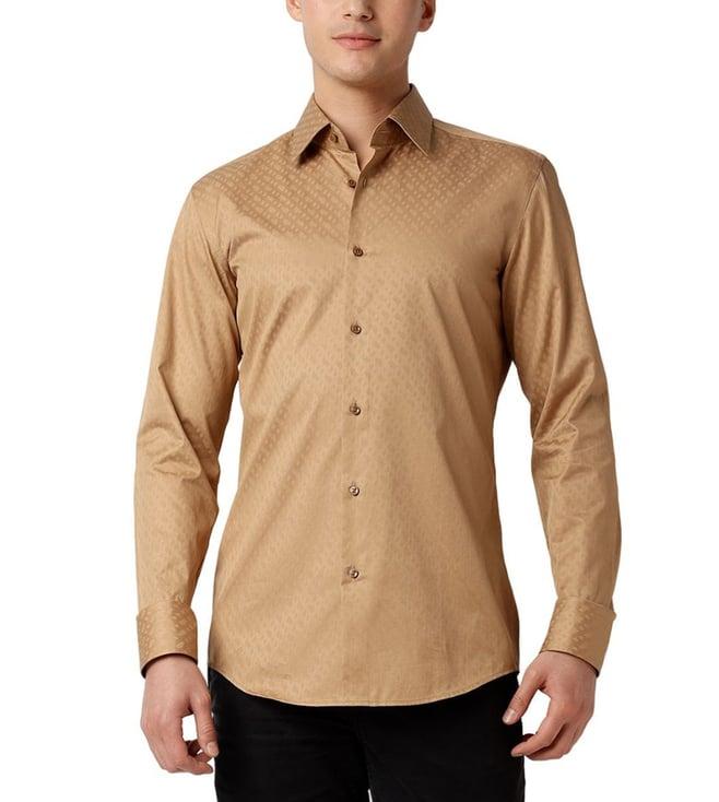 boss medium beige jacquard slim fit shirt