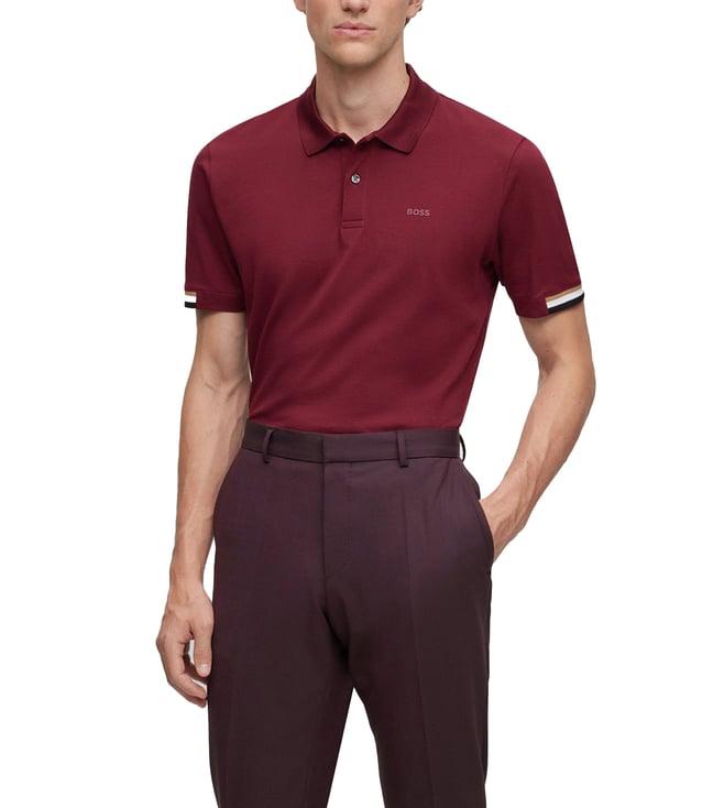 boss dark red regular fit polo t-shirt