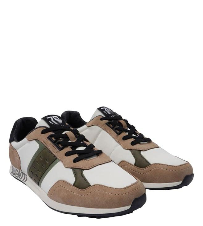 bugatti men's ross beige & green mid top sneakers