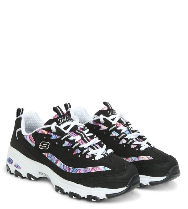 skechers women's d'lites/sport black & multi sneakers