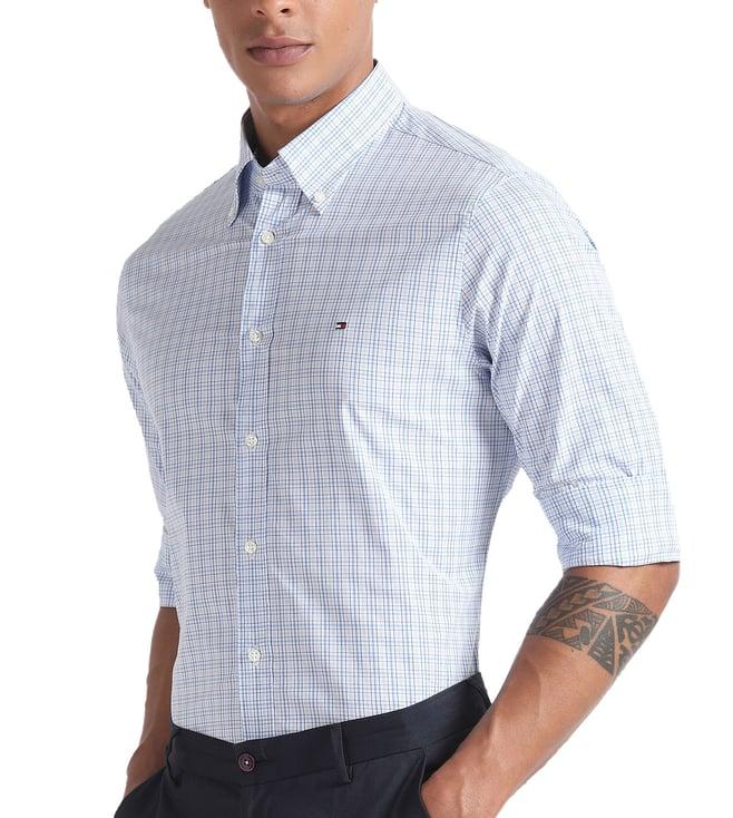 tommy hilfiger optic white & ultra blue checks regular fit shirt