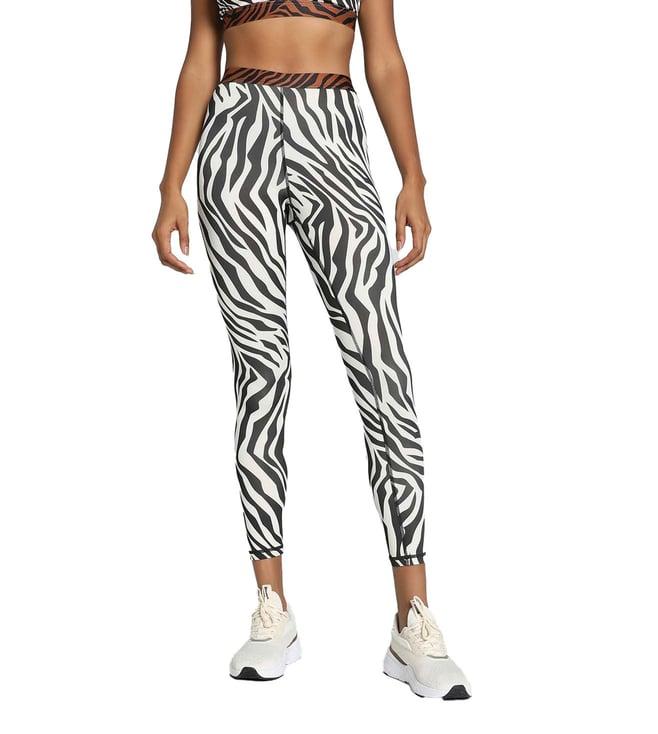 puma white & black animal printed tight fit tights